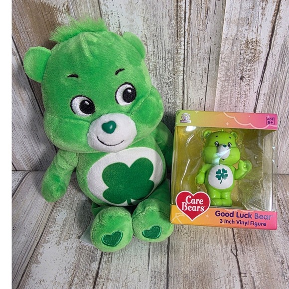 10'Care Bears Good Luck Bear Green Plush and 3 Inch Vinyl Figure CultureFly Set - Picture 7 of 8